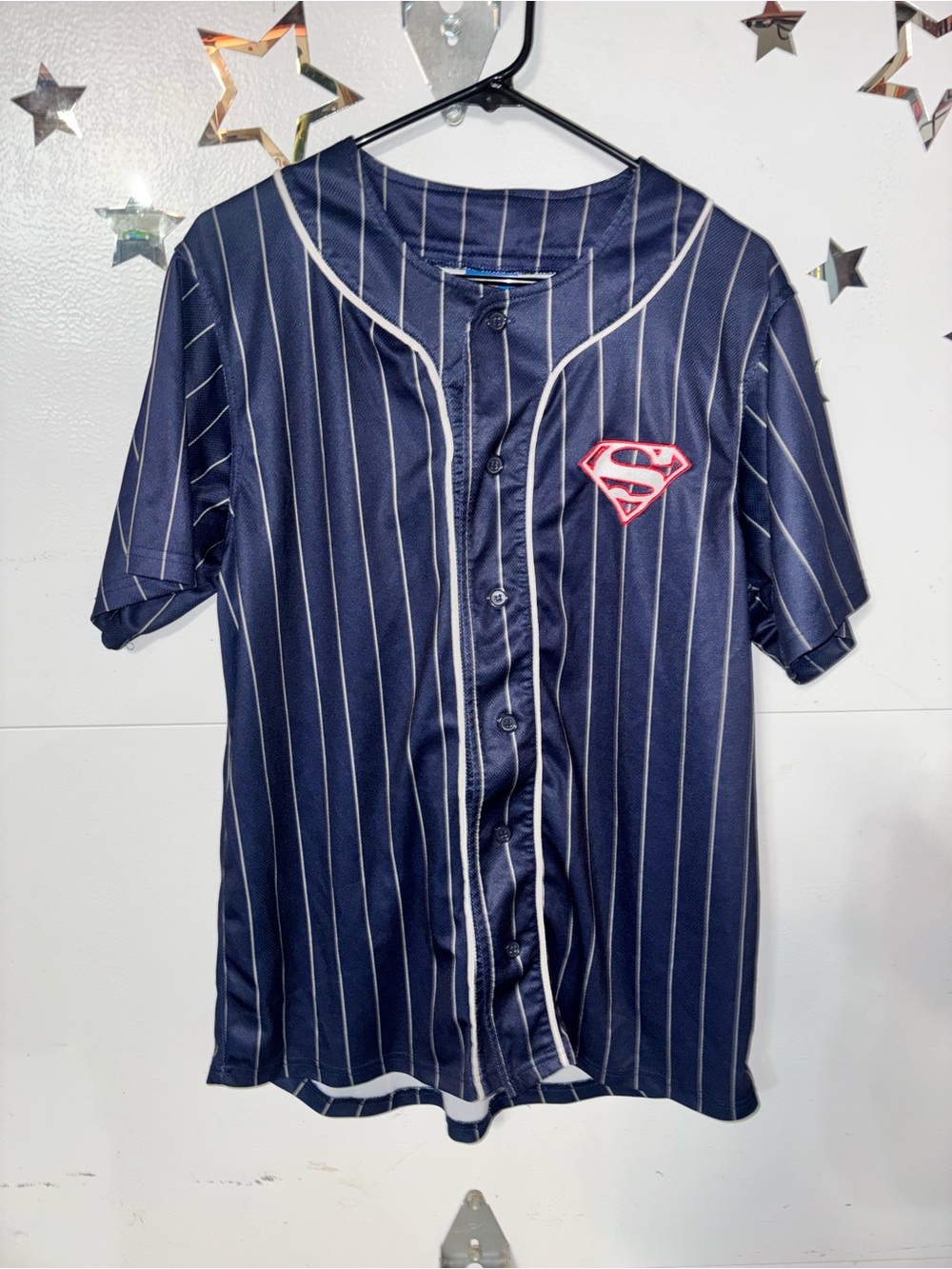 MEN'S BLUE SUPERMAN
BUTTON FRONT SHIRT SIZE L